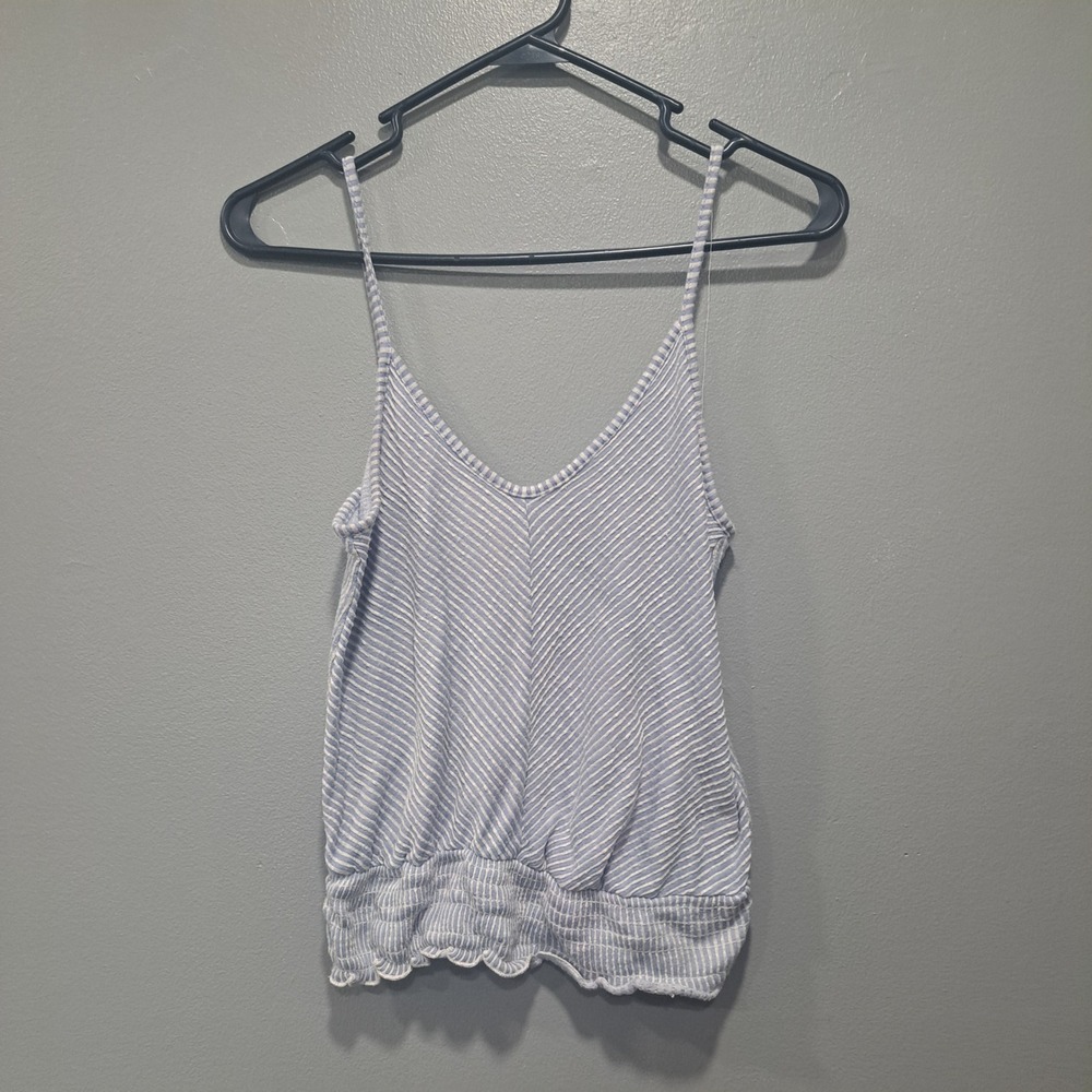 Caution to the Wind Womens Blue White Striped‎ Smocked Cami Top Lettuce Hem XS/S